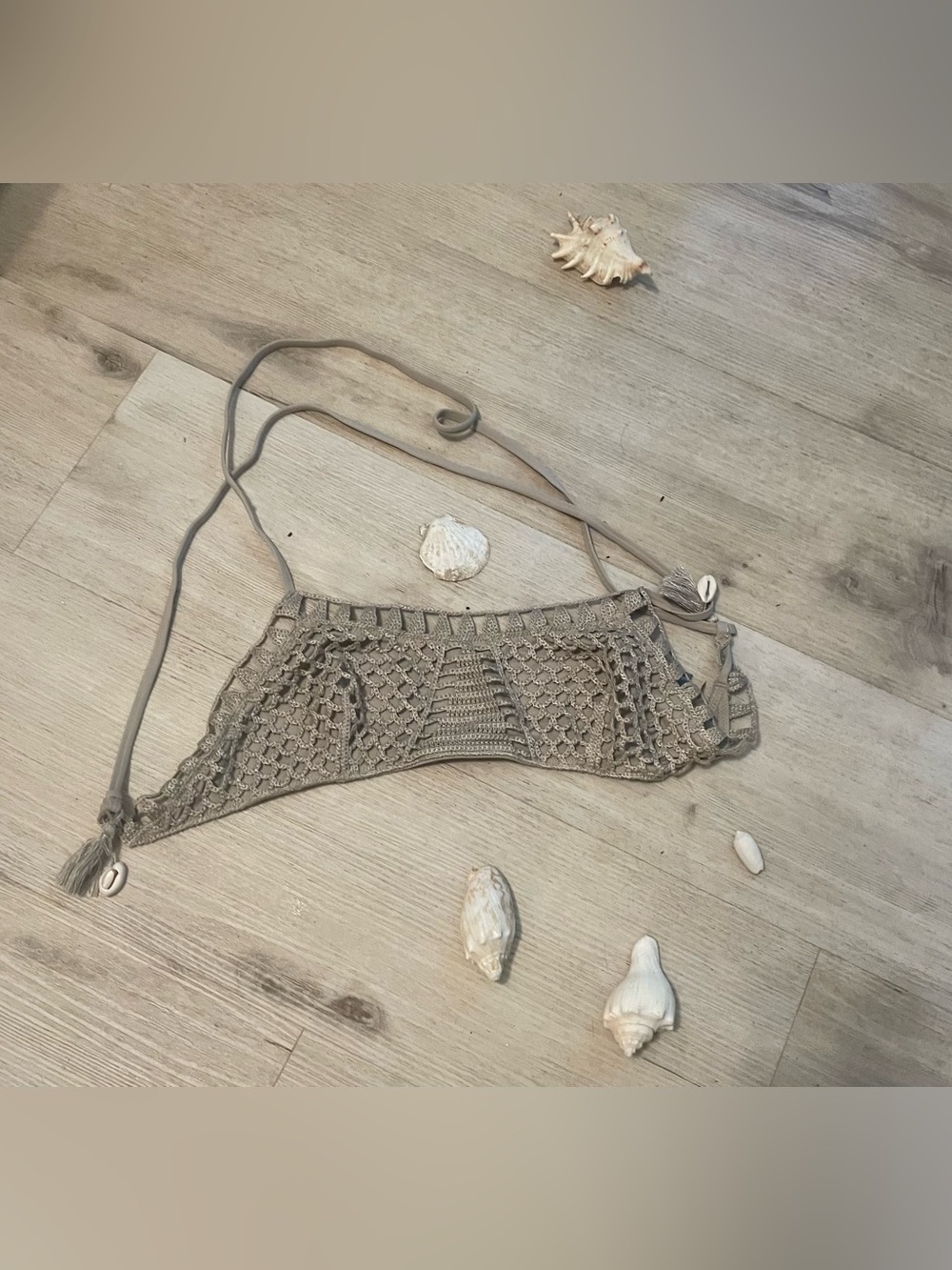 aerie Crochet Bralette Swim Top in Taupe